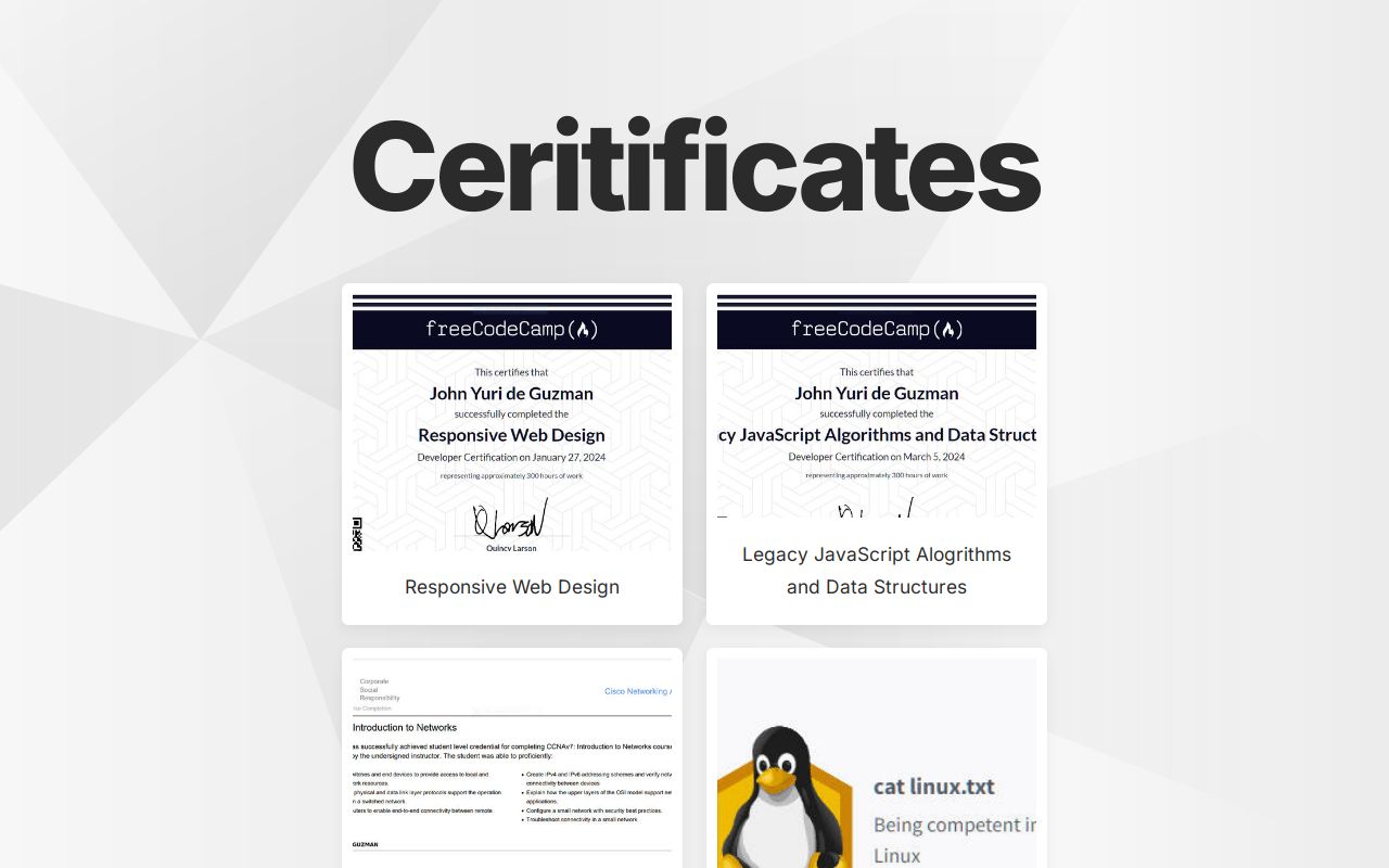 Certificates